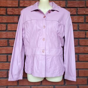 Vintage Lavender Leather Jacket Women XS Italy Button Coat Classy Lux Old Money